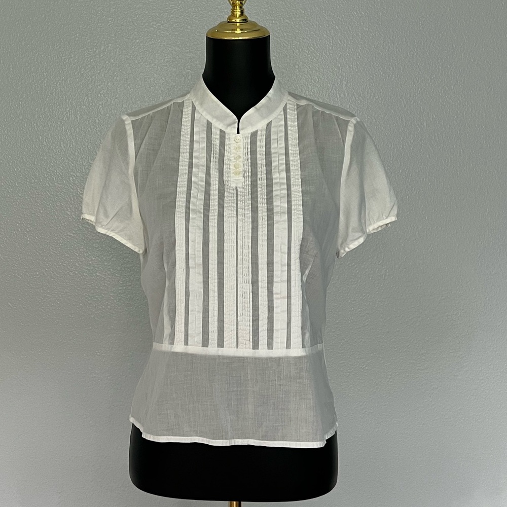 J. Crew vintage White semi sheer tuxedo pleat shirt